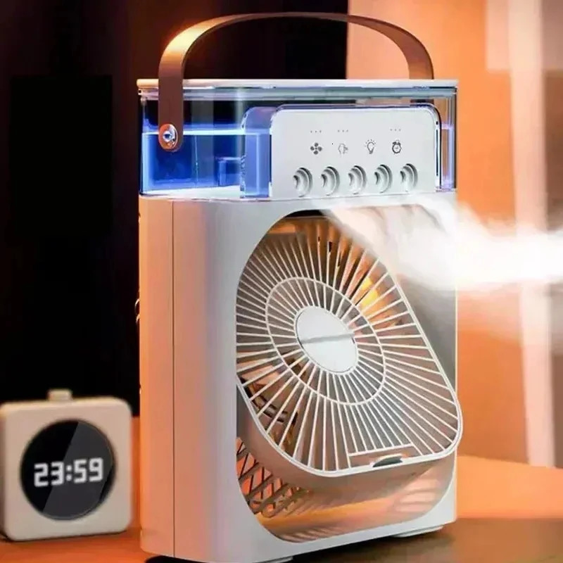 Portable Humidifier Fan Air Conditioners USB Electric Fan LED Night Light Water Mist Fun 3 In 1 Air Cooler Humidifie For Home 250523