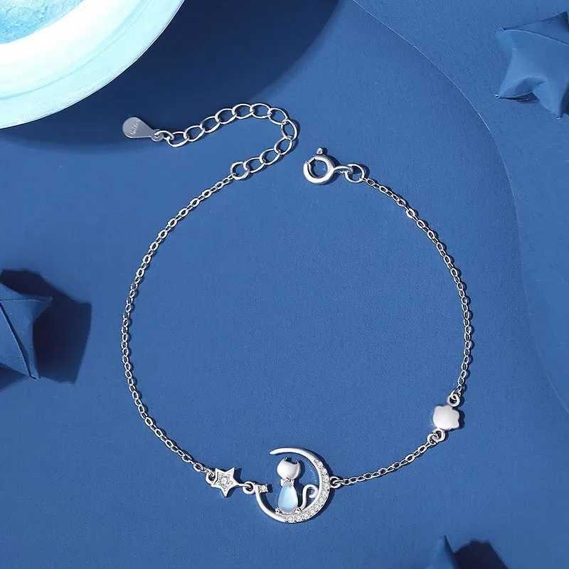 NEW European S925 Sterling silver AAA CZ Moon Stars Cat Bracelet Chain For Women Men Birthday Party Gift Jewelry W250526