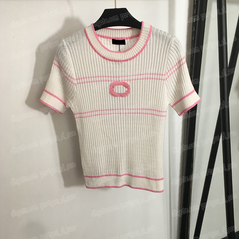 Womens Knitted T Shirt Tanks Luxury Contrast Color Knit Tops Sexy Slim Fit Vests Daily Casual Tees Brand Round Neck Knits