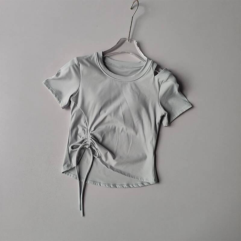 New Summer Yoga Short-sleeved Drawstring Slimming Integrated Coaster Quick-drying Sports T-shirt Running Suit Top