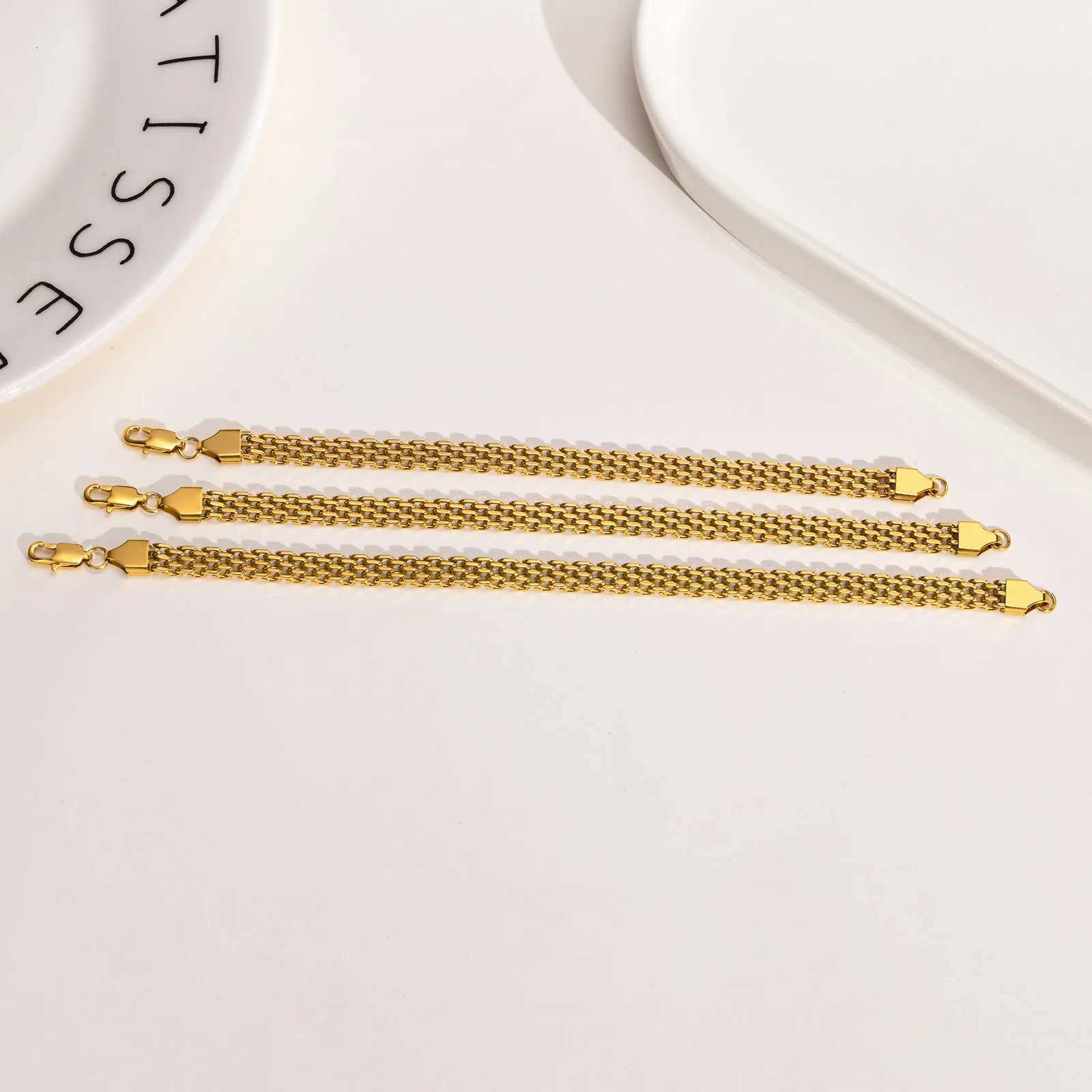 Chain Bracelet For Women Men Mesh Link Stainless Steel Bracelet Gold Plated Minimalist Stackable Jewelry W250526