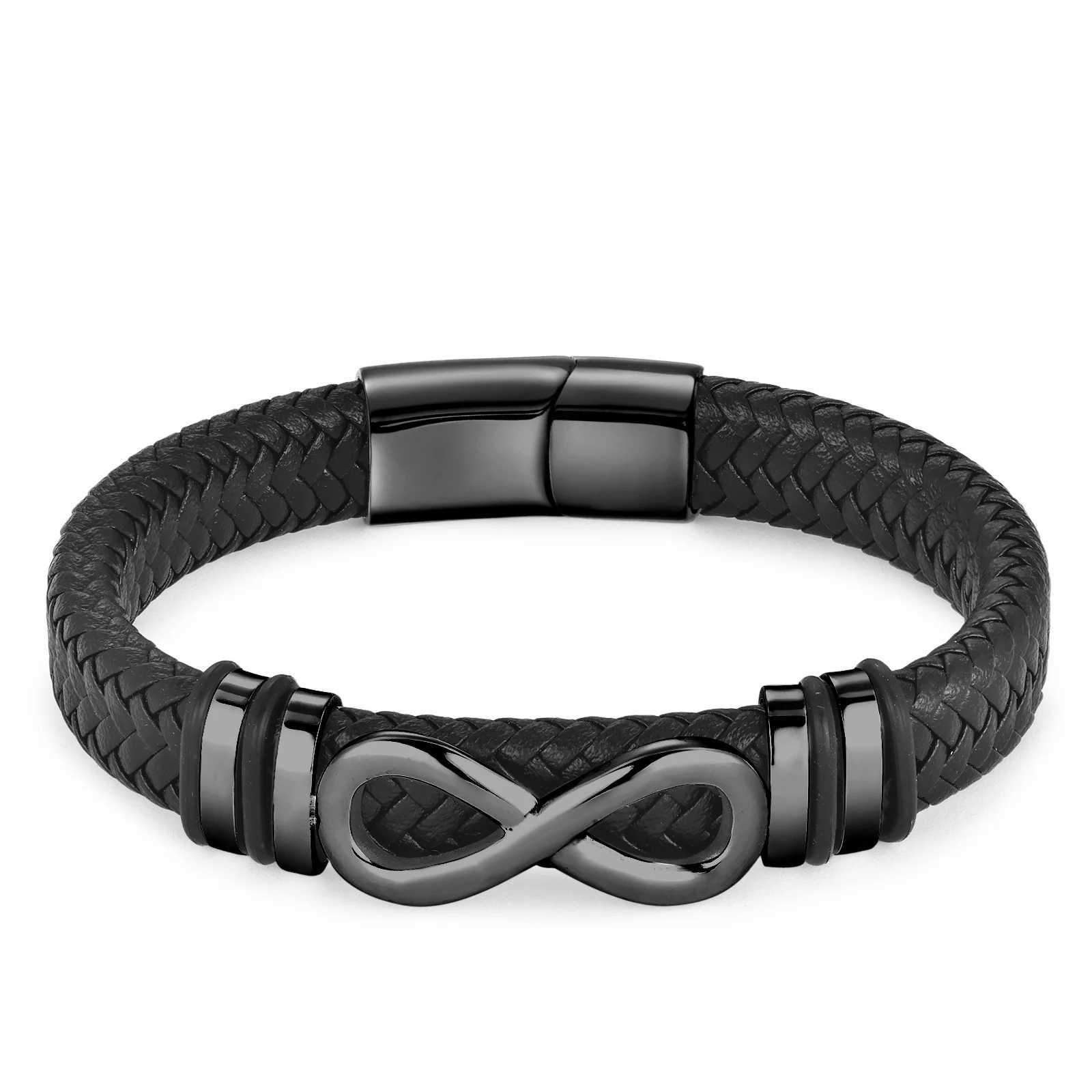 Classic Stainless Steel Leather Bracelet For Men Chain Wristband Business Charm Jewelry Accessories for Dad Boyfriend W250526