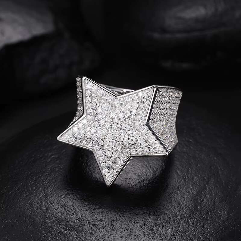 Top Icy Hip Hop Star Ring Men Women Luxury Jewelry Iced Out Gold Plated 925 Sterling Silver VVS Moissanite Ring