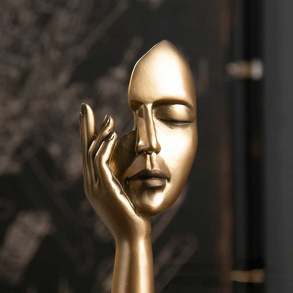 1pc Resin Abstract Statue Desktop Ornaments Sculpture Figurines Face Character Nordic Light Luxury Art Crafts Office Home Decor Y250524