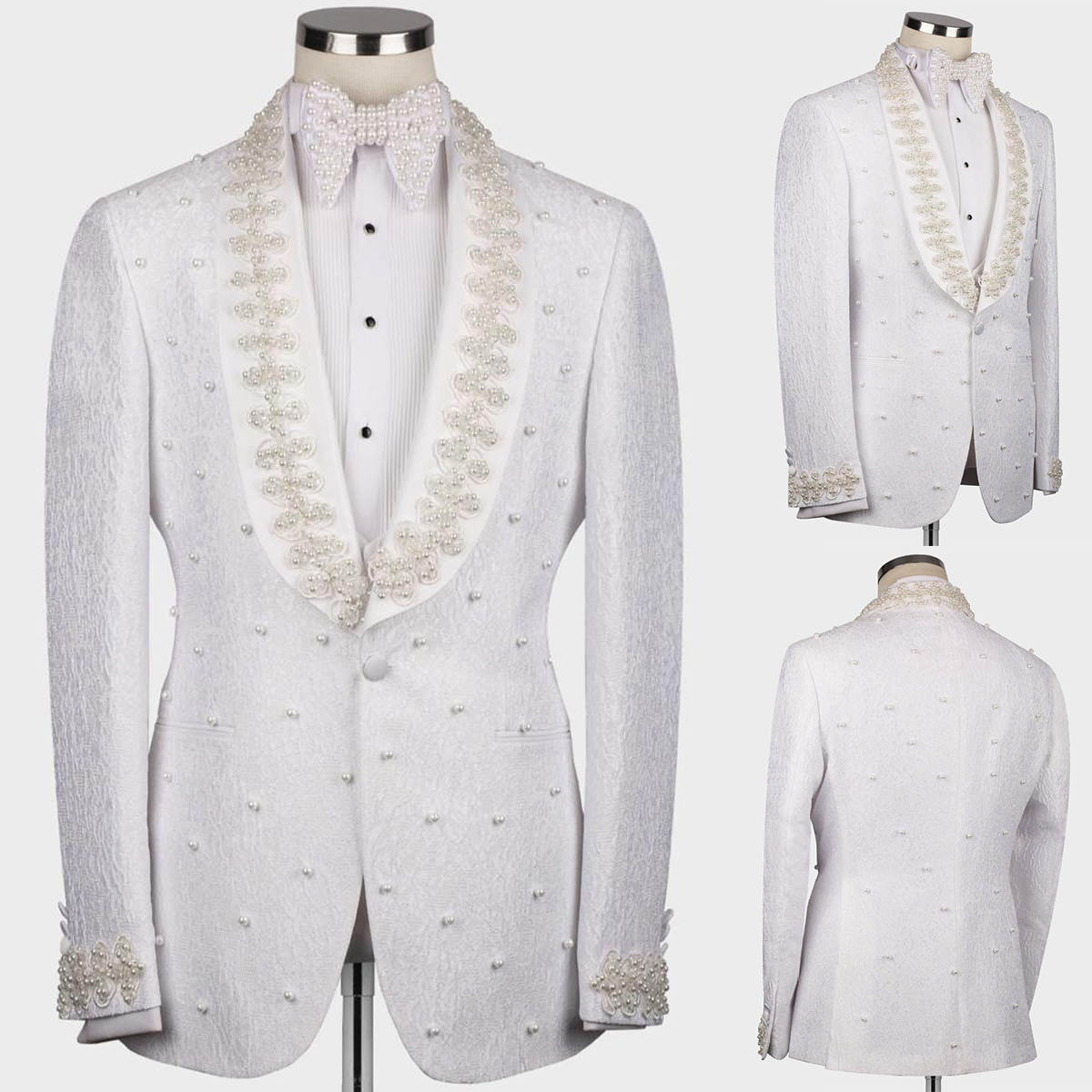 White Luxury Wedding Tuxedos Single Button Shawl Lapel Men Suit Two Pieces Set Jacket Pants Groom Business Blazers Customized Para Hombre Formal Occas