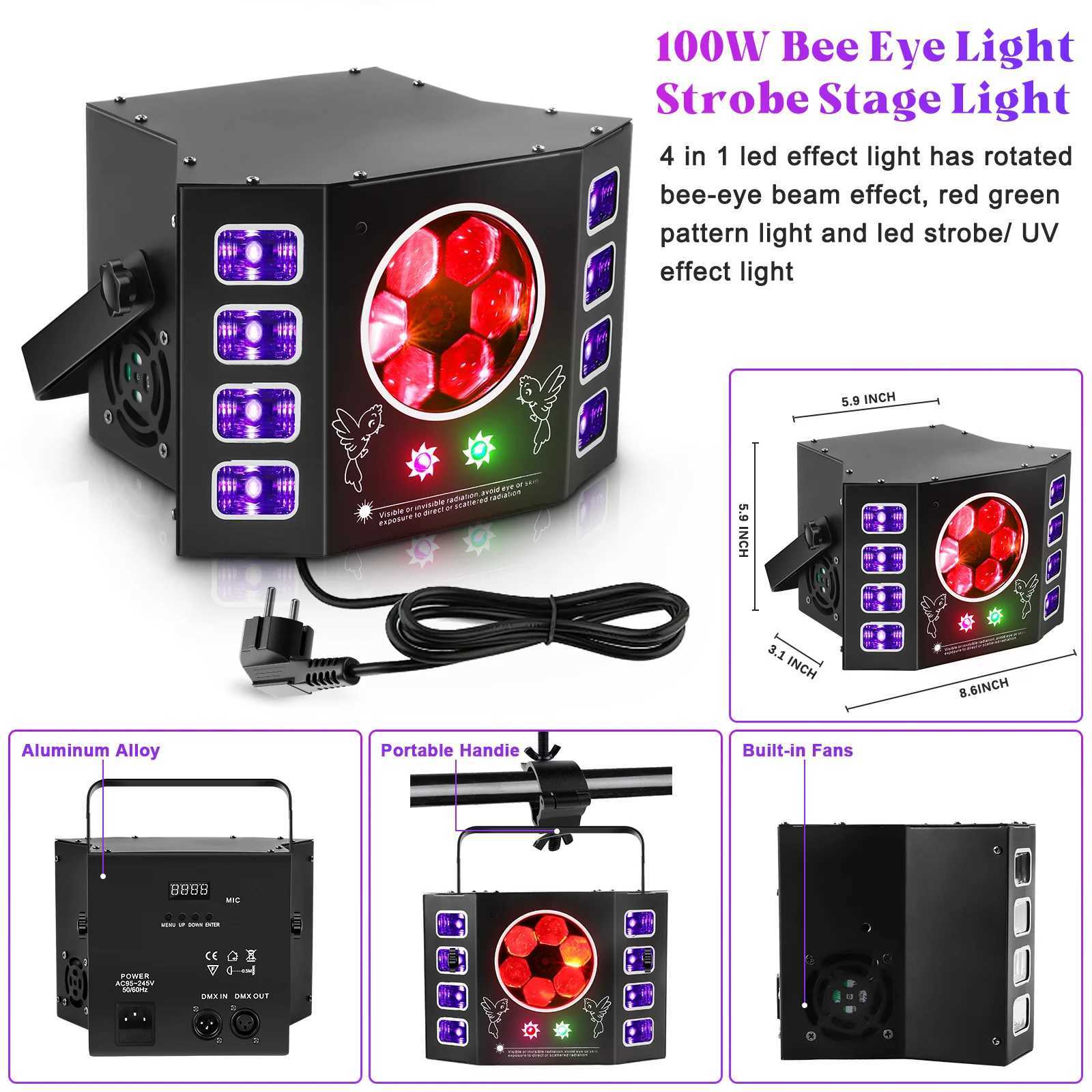 Fieryzeal 100W RGBW 4IN1 Bee Eye UV Strobe Light LED Effect Light DMX512 DJ Light With Remote for Disco Party KTV Stage LightXJ250527