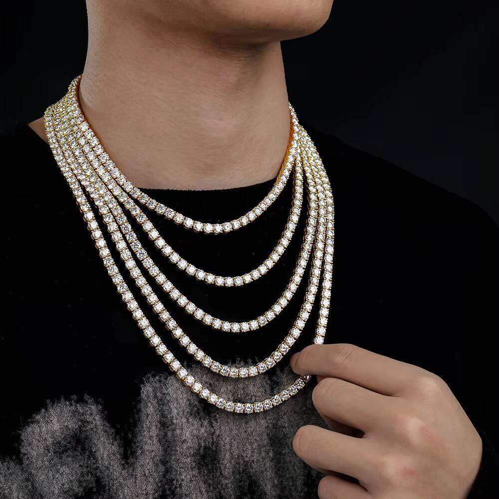 Jewelry for Men and Women 5mm Gold-Plated Sterling Sier Moissanite Ice Out Tennis Necklace Chain