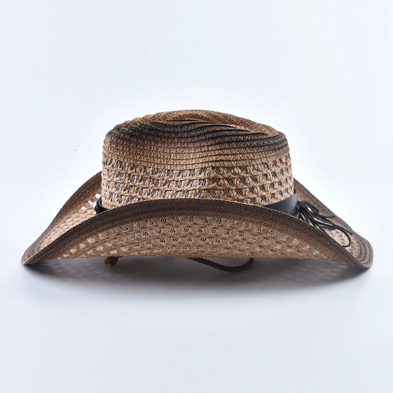 Straw Western Cowboy Hat for Women Men Summer Hollow Out Beach Sun Hats 250526