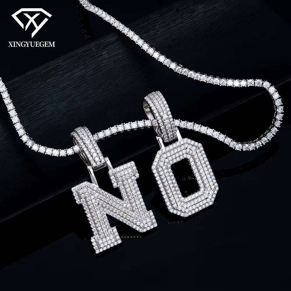 Wholesale Hip Hop Style Jewelry Iced Out Sterling Sier VVS Mossanite Moissanite A-Z Initial Letter Pendant for Men Chain