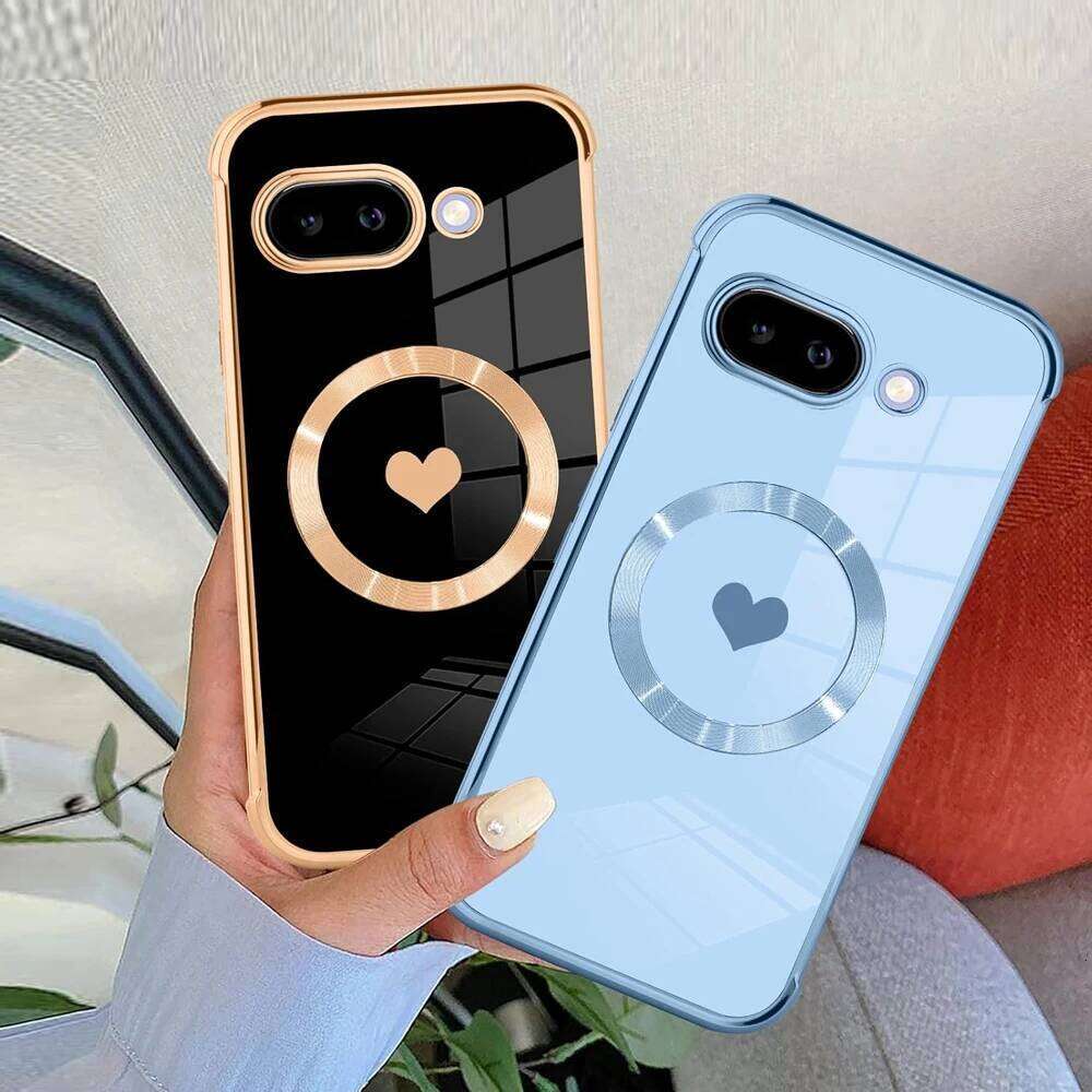 For Electroplate Love Heart Magsafe Case for Google 9A 7A 8A Pixel 8 9 Pro XL 9pro 8pro Magnetic Charging Cover