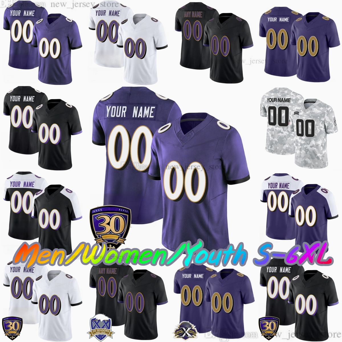 2025 Draft DIY Custom S-6XL 24 Malaki Starks Football Jersey 8 Lamar Jackson 2 Nate Wiggins 14 Kyle Hamilton 22 Derrick Henry Mark Andrews Roquan Smith Stitched jersey