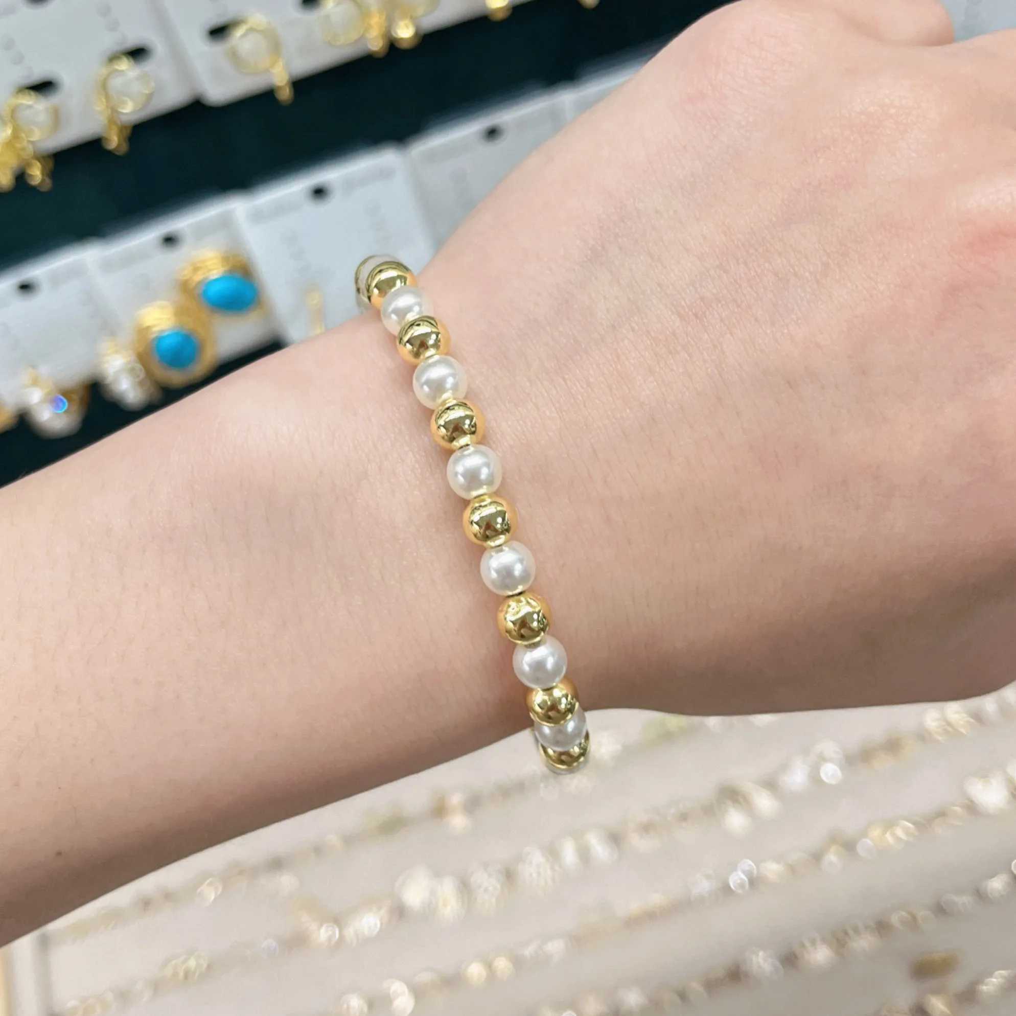 SUNSLL 10/8/6/4MM Pearl Beads Bracelets Minimalist Gold Plated Unisex Classic Adjustable Banquet Jewelry Gifts Women Girl W250526