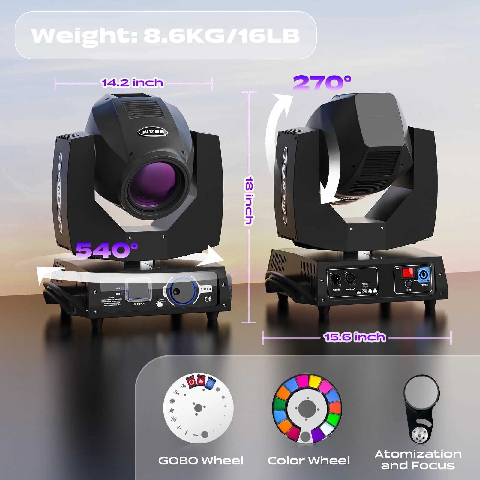 Yiflamefly 230W High Brightness Beam Light RGBW Gobo Rotating Light with Flycase DMX Moving Head Lighting for DJ Disco PartyXJ250527