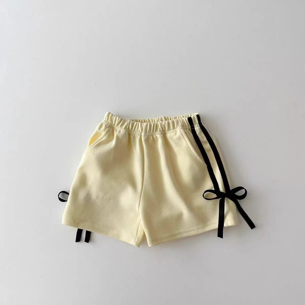 Summer Fashionable Thin Cotton Baby Girls Loose Fit Casual Shorts with Butterfly Knot Waist Cute Trendy Unisex Kids Clothing 250527