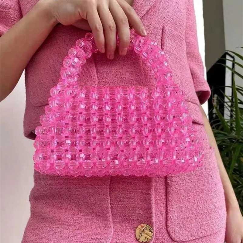 Pearl Bag Clear Acrylic Crystal Stone Bead Box Totes Designer Brand Handbag Women Handmade Summer Party Small Bucket Purse W250527