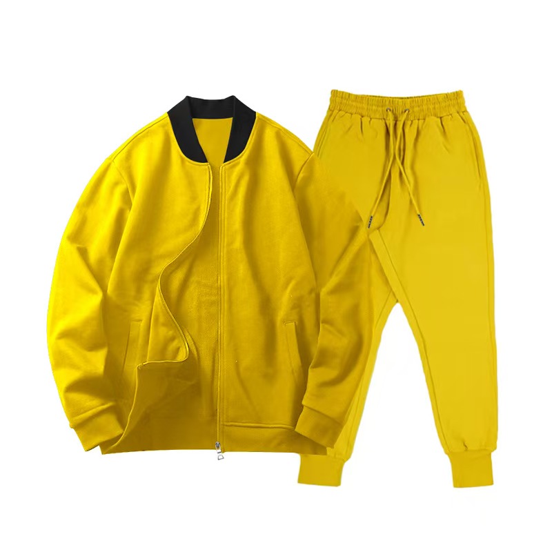 tracksuit men Designer long two-piece set New solid color jacket for men Fall and spring drop-shoulder trendy turn-down stand collar plus size men