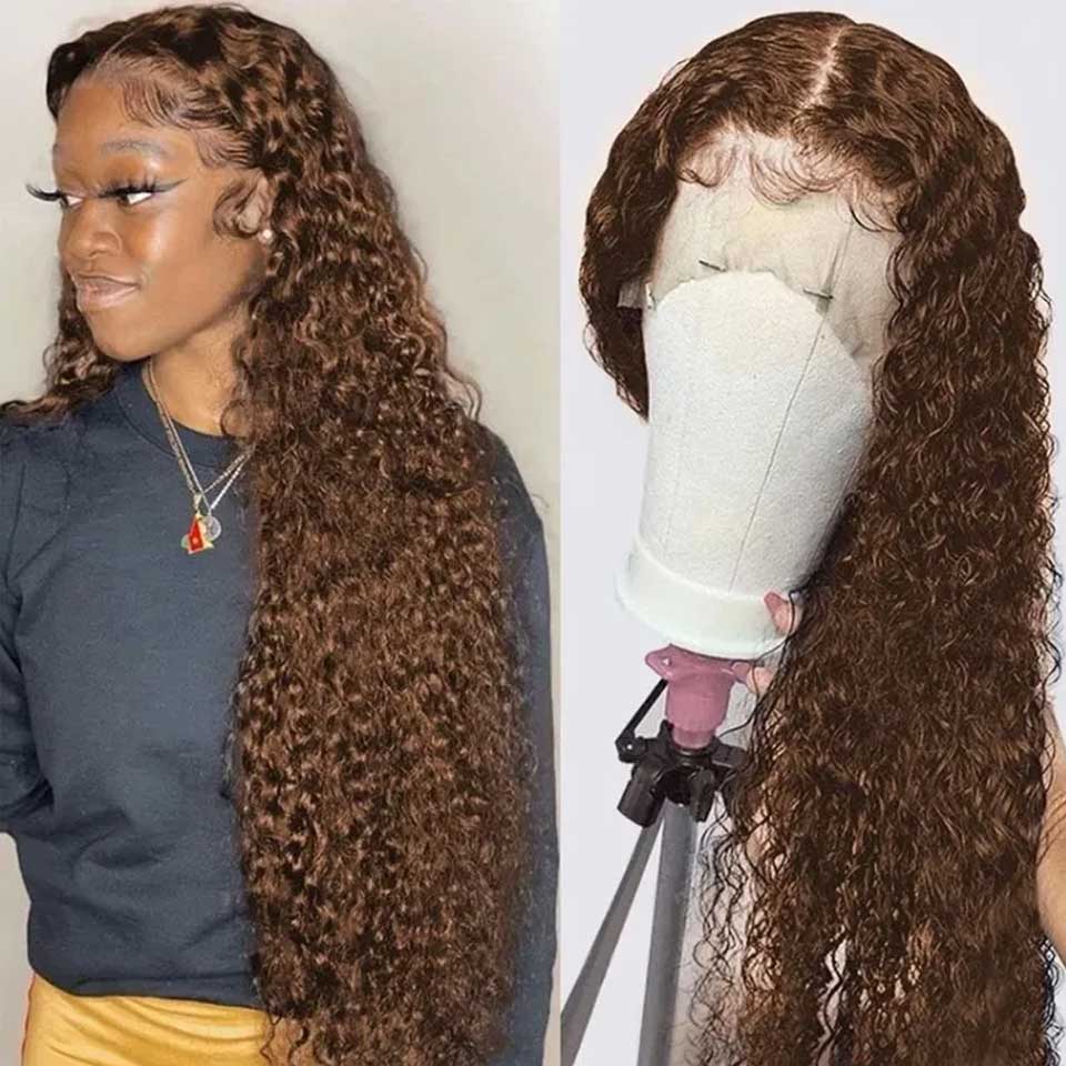 250 Density Chocolate Brown Deep Wave Lace Front Human Hair Wig 34 Inch Color Hd Lace Frontal Wig For Women 13x6 Water Curly synthetic Wigs