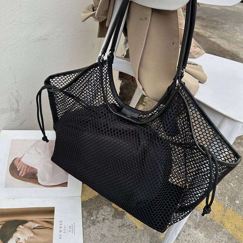Women's Bags Designer Women Large Capacity Woven Mesh Travel Shoulder Casual Shopper Totes Beach Storage Tote Ladies Handbag Net Bag