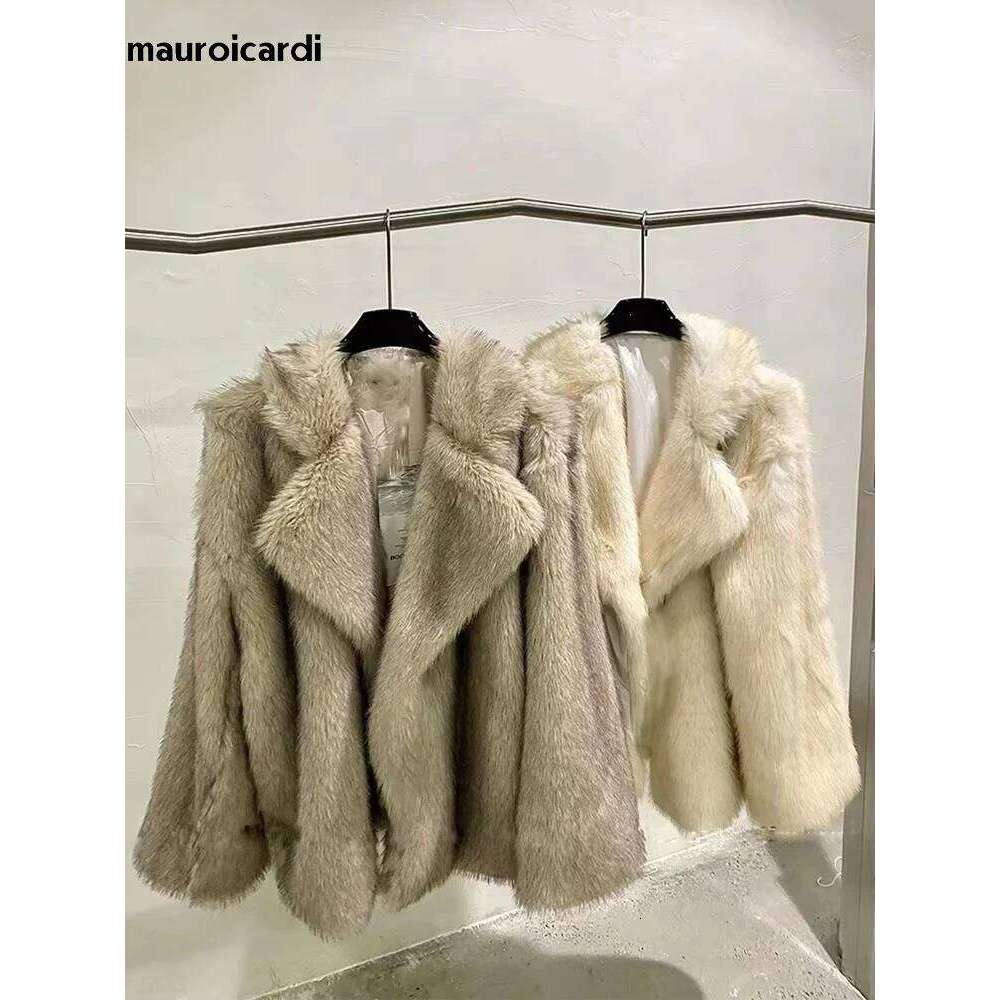 Mauroicardi Spring Winter Loose Casual Thick Warm Soft Hairy Shaggy Faux Fur Coat Women Fluffy Jacket Furry Cardigan 2025