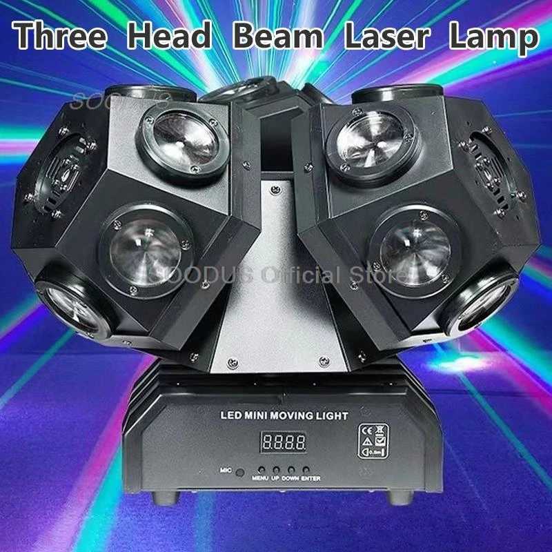 3 Head Beam Moving Head Light 18 LED Beads Rotating Stage Light Auto DMX512 Control Sound Activated Strobe Effect Stage LightingXJ250527