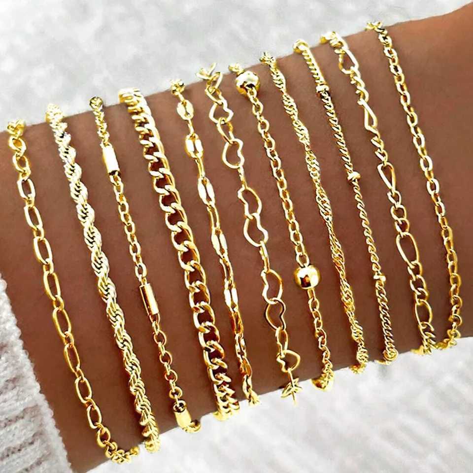 11 Pcs Vintage Twist Chain Bracelet Sets for Women Boho Punk Silver Gold Color Adjustable Cuban Link Bracelet Fashion Jewelry W250526
