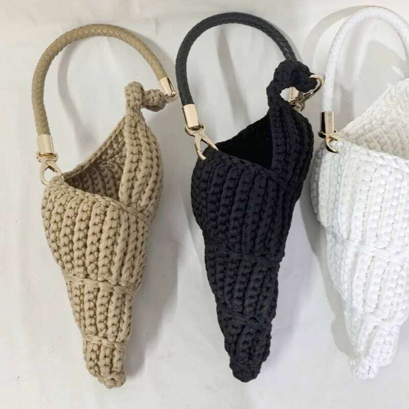 Women's Bags Designer Personalized Cute Pearls Chain Shoulder Crossbody Pure Hand-Woven Fashion Simple Conch Shell Handmade Straw Woven Bag