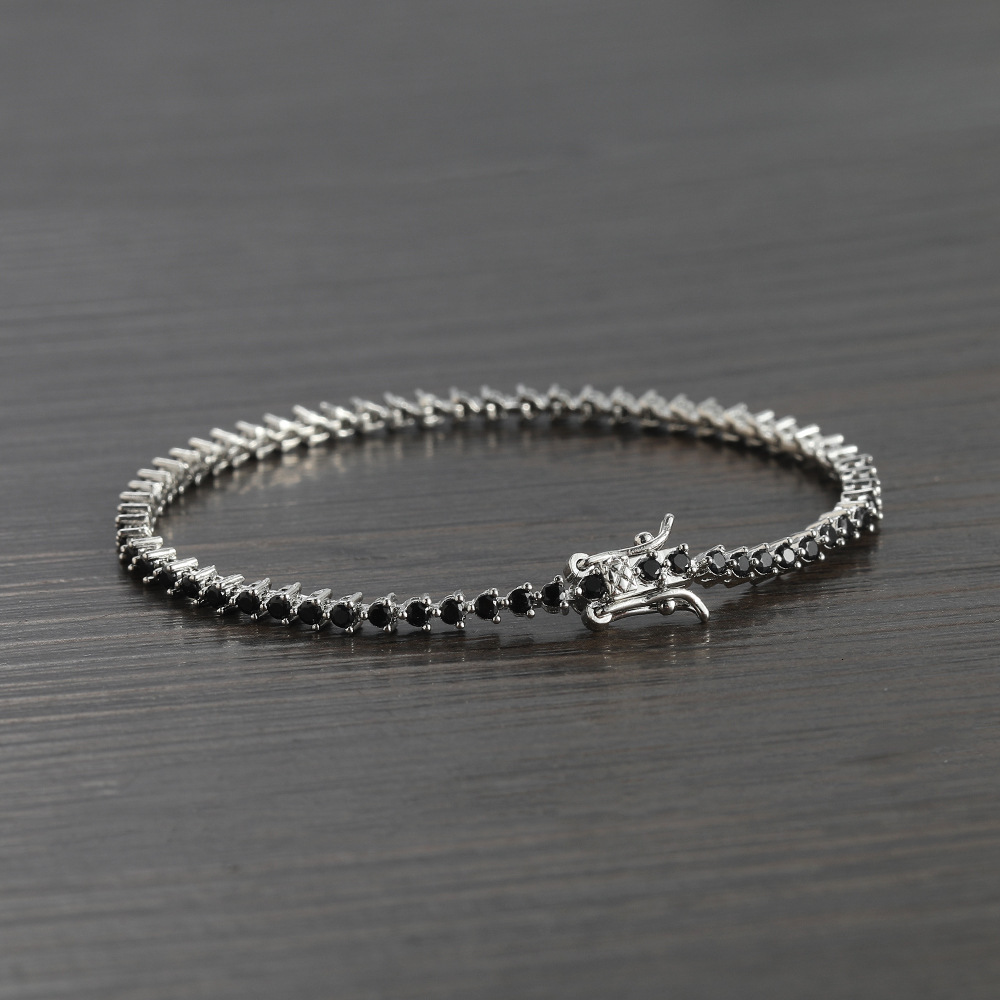 Wolf Tide Hip Hop Accessory Black Sparkly Diamond Tennis Bracelet 3mm Wide 3-claw Copper Set With Zircon Black Sparkly Diamond Tennis Bracelet Stone P
