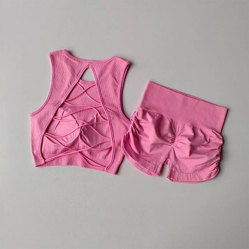 Seamless Beauty Back Yoga Running Quick-drying Tight Sports Bras and High Waisted Shorts Fiess Suit for Women Set