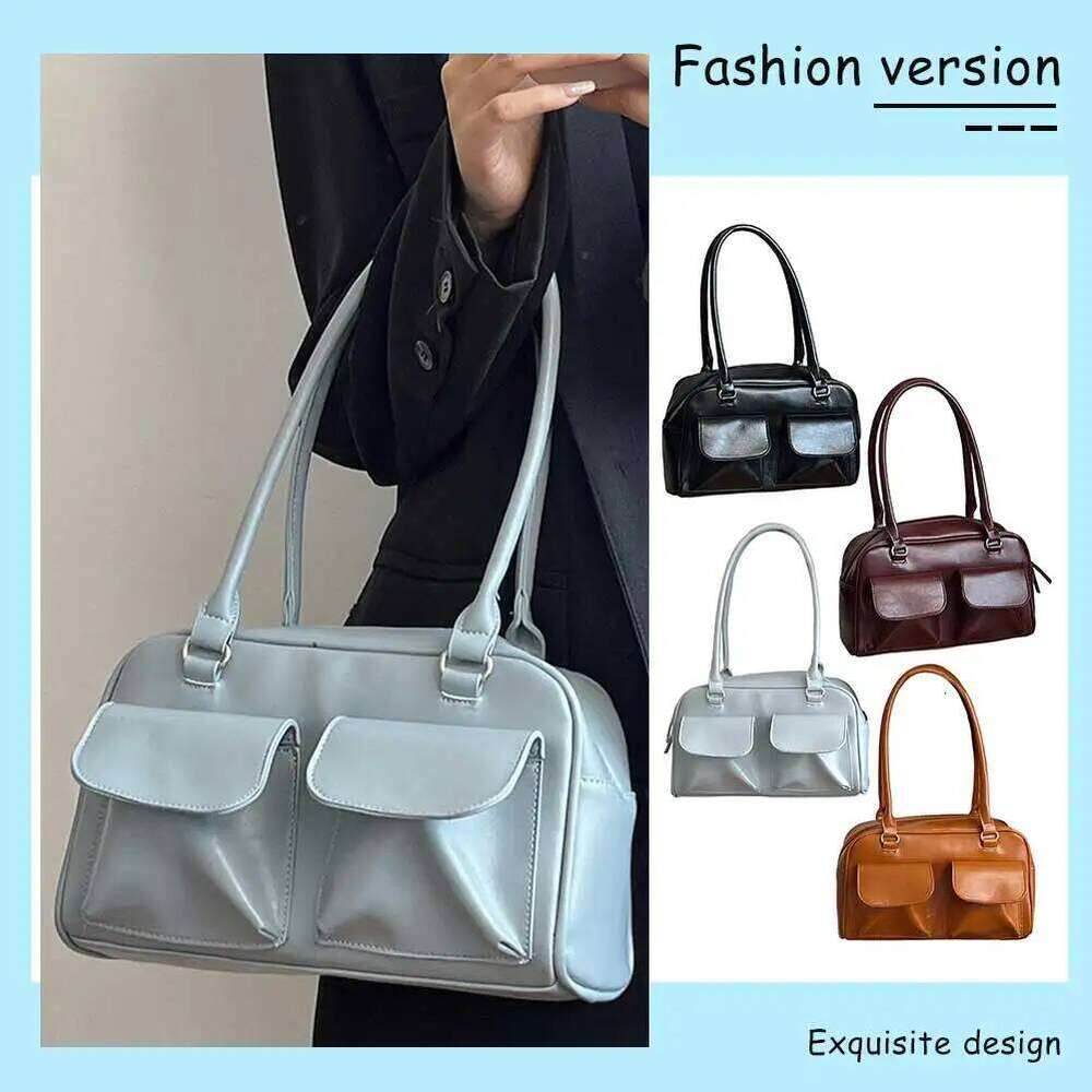 Women Zipper Shoulder Fashion Leather Tote Handbag Casual Retro Satchel Versatile Large Capacity Shopping Bag