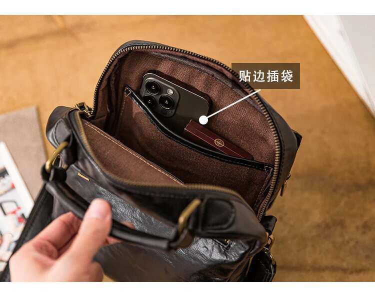 Outdoor Daily Work Natural High-Quality First Layer Cowhide Men Mobile Phone Vintage Genuine Leather Shoulder Crossbody Bag