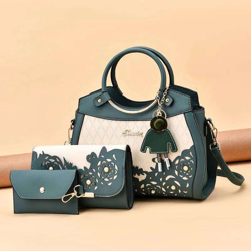 Female Composite Hollow Out Ombre Handbag Floral Print Shoulder Bag Ladies Pu Leather Casual Tote Bags Vintage Bolsa