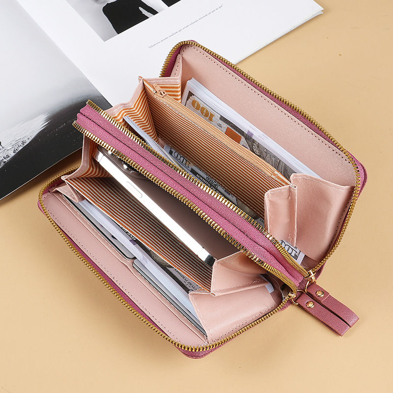 Free Shipping Designer Wallet High-quality Double-layer Zipper Long Leather Bag Women's Mesh Phone Bag Hand-held Bag Casual Multifunctional Box C