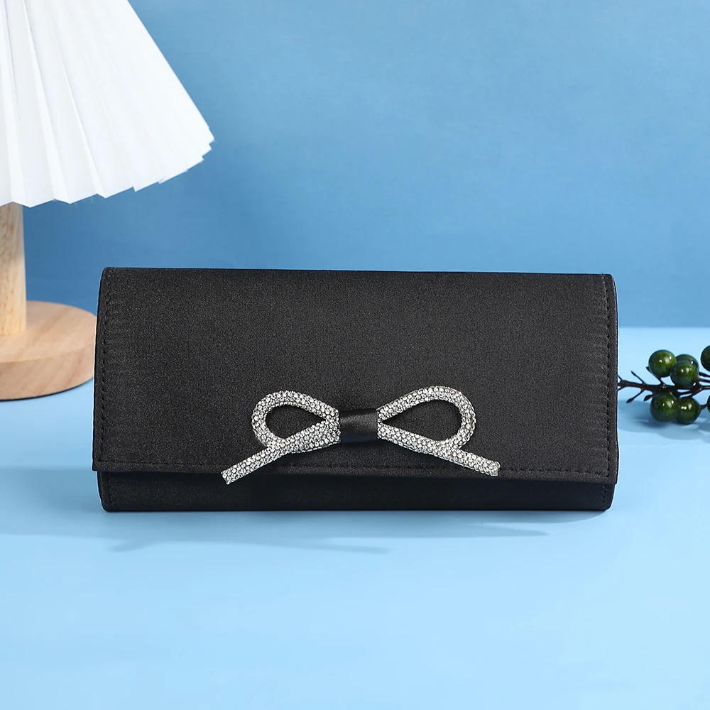 Simple High Quality Solid Color Fashion Evening Clutch bag Rhinestone Bow Temperament Party Wedding hand bag Simpl 250526