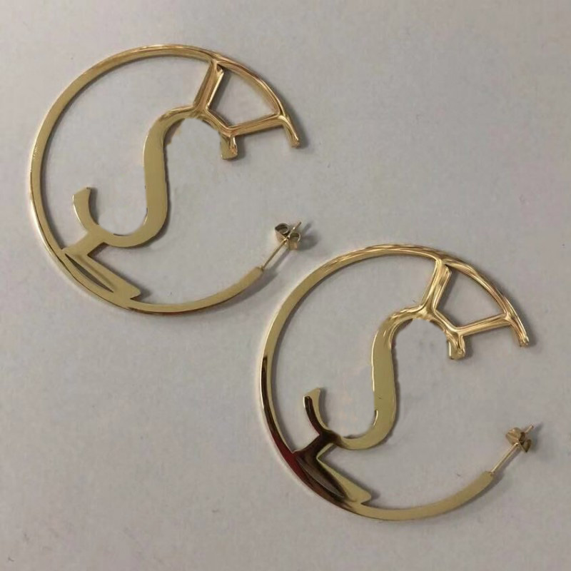 Big Size Women Luxury Designer Earrings Hoops Y Letter Stainless Steel Hip Hop Hoops Big Size Fashion Earrings For Women