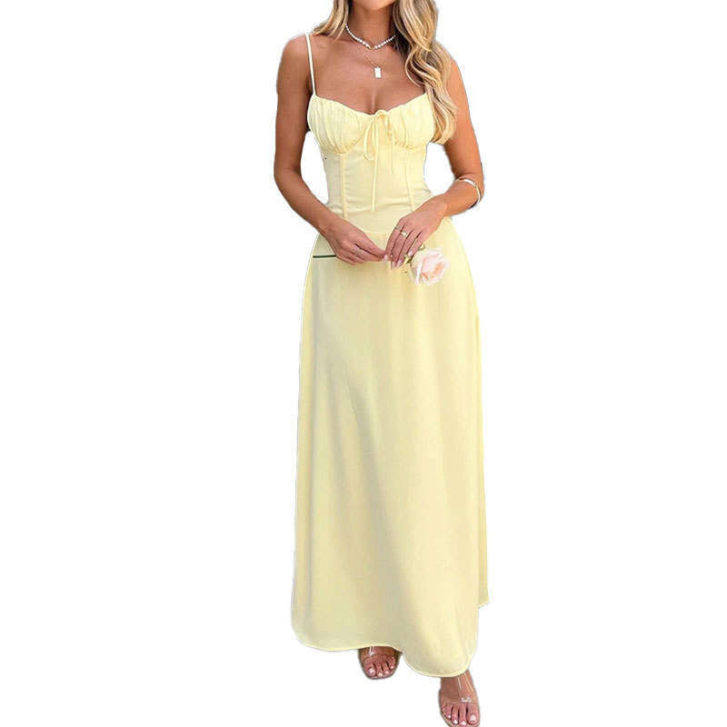2025 Women's New Elegant Tie A-line Solid Color Midi Dress