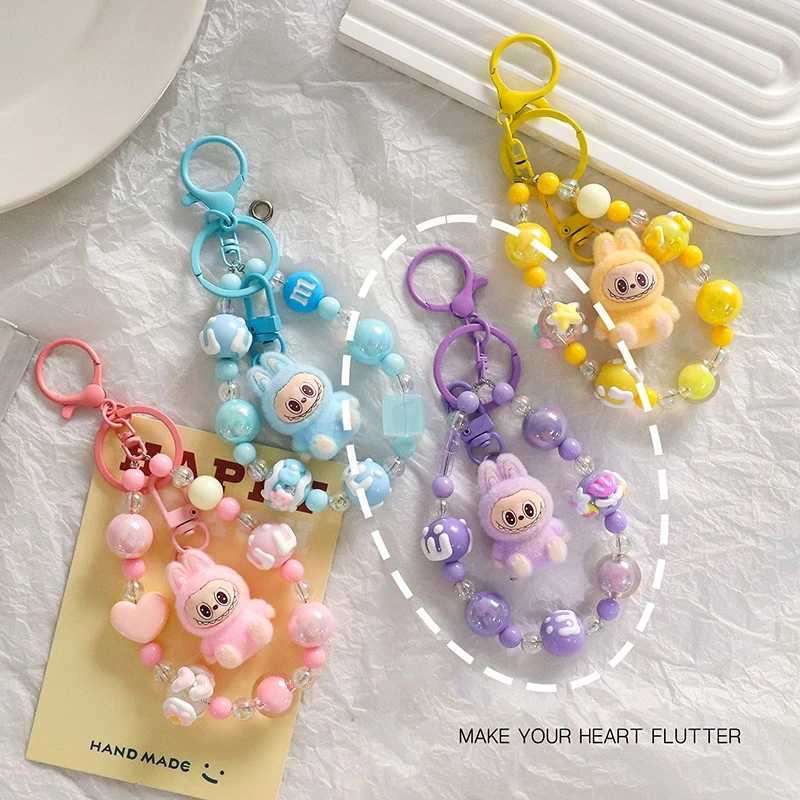 LaBuBu Cute Keychain Bead Jewelry Resin Cartoon Backpack Pendant Fluff Pvc Phone Ornaments Bag Charms Rabbit Clasp Car Keychain W250526