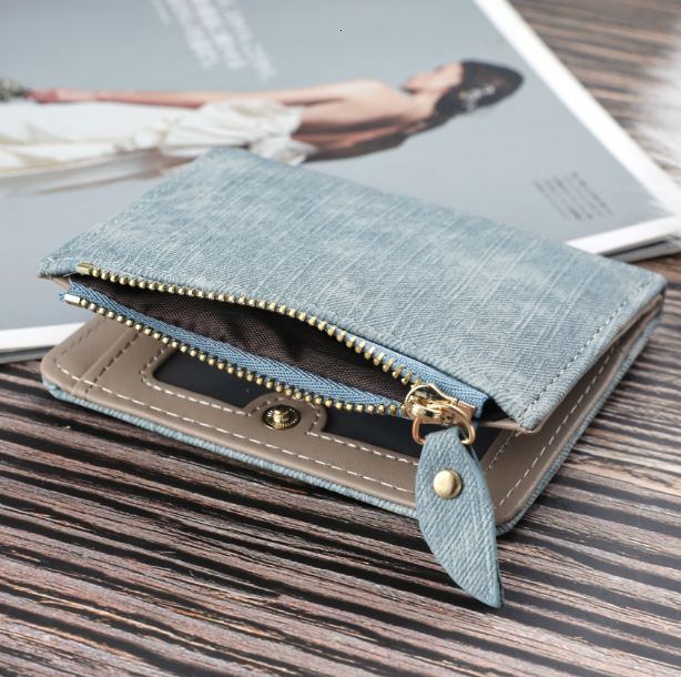 Free Shipping Designer Wallet Jeans Style Cat Embroidered Business Card Holder Canvas Pattern Large Capacity Buckle Phone Bag Coin Strap