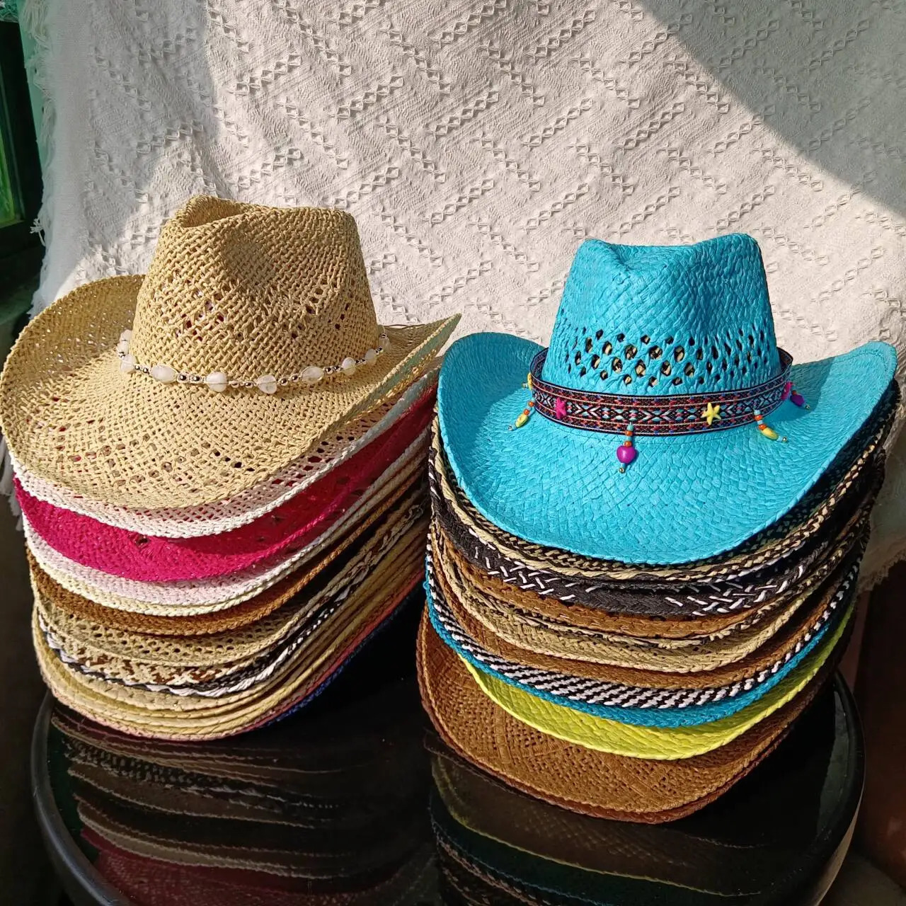 Cowboy Straw Hat Handmade Hollow Mens and Womens Summer Sun Protection Beach Hat Travel Western Cowboy Straw Hat Bikini 250526