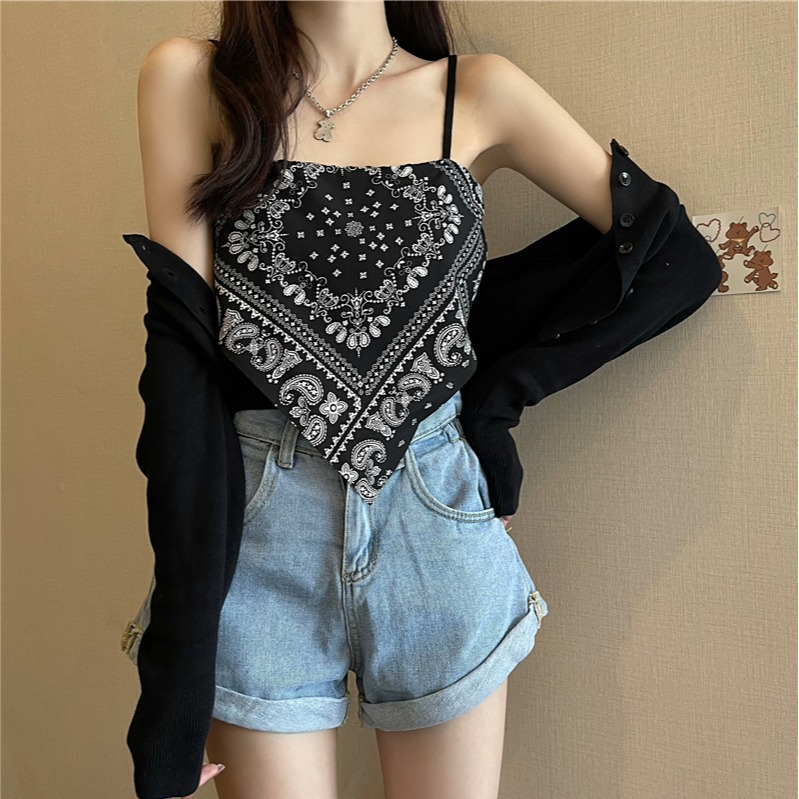 XL210 Hot girl outfit design niche cashew flower scarf net celebrity inner vest small camisole