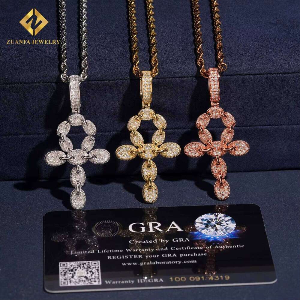 Custom Moissanite Jewelry Hip Hop Full VVS Dia Cross Bling Iced Out Sterling Sier Necklace Pendant Men