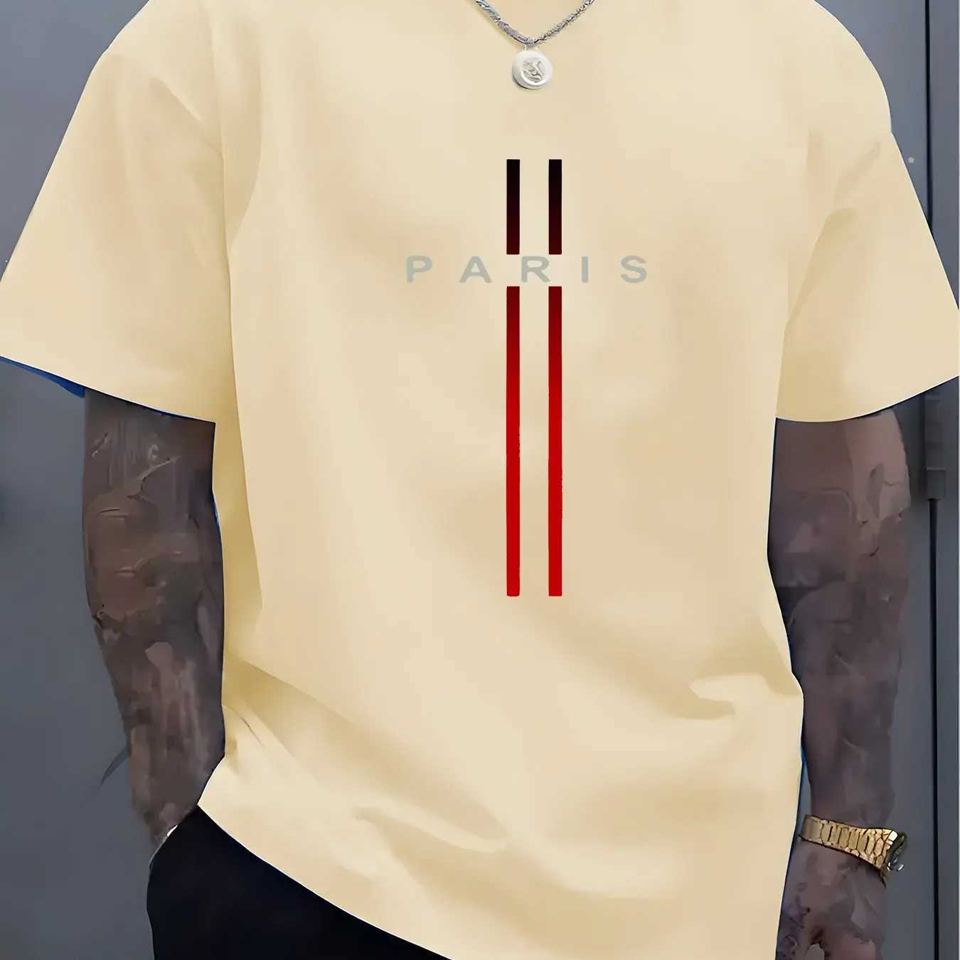 Summer Mens 100% Pure Cotton Casual Loose Fit Plus Size Paris Letter Pattern Printed Round Neck Short Sleeve T-Shirt Top Z250527