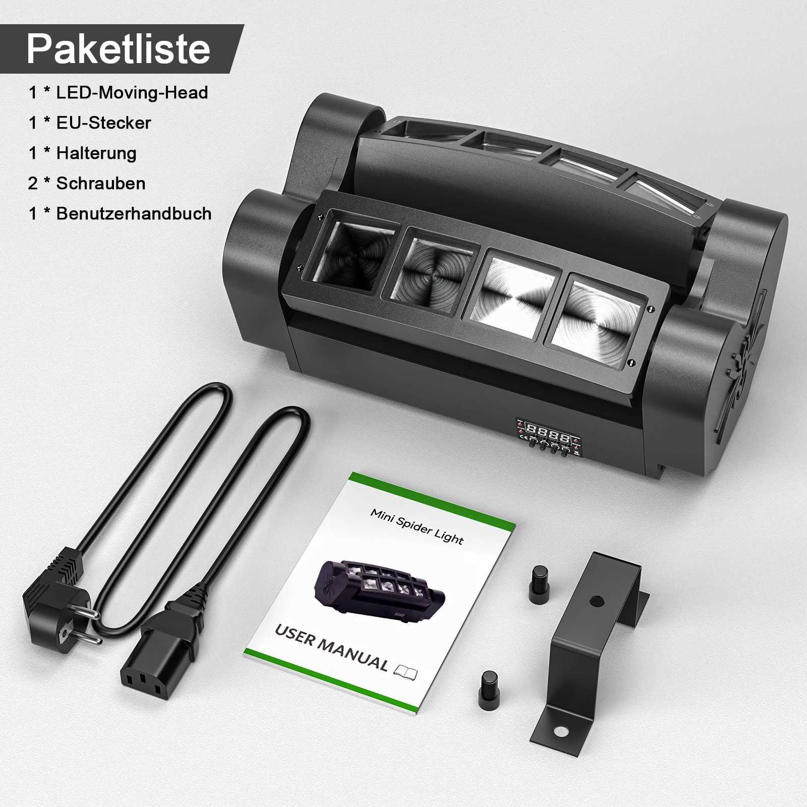 Fieryzeal 2PCS Mini LED Spider Beam Stage Lighting 8x10W RGBW Moving Head Light DMX 512 Spider Light for DJ Nightclub KTV Party XJ250527