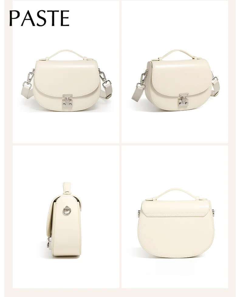 Designer Bag Original Design Beige Color Round Shape Saddle Flap Hard Cow Leather Women Shoulder Crossbody Bag Small