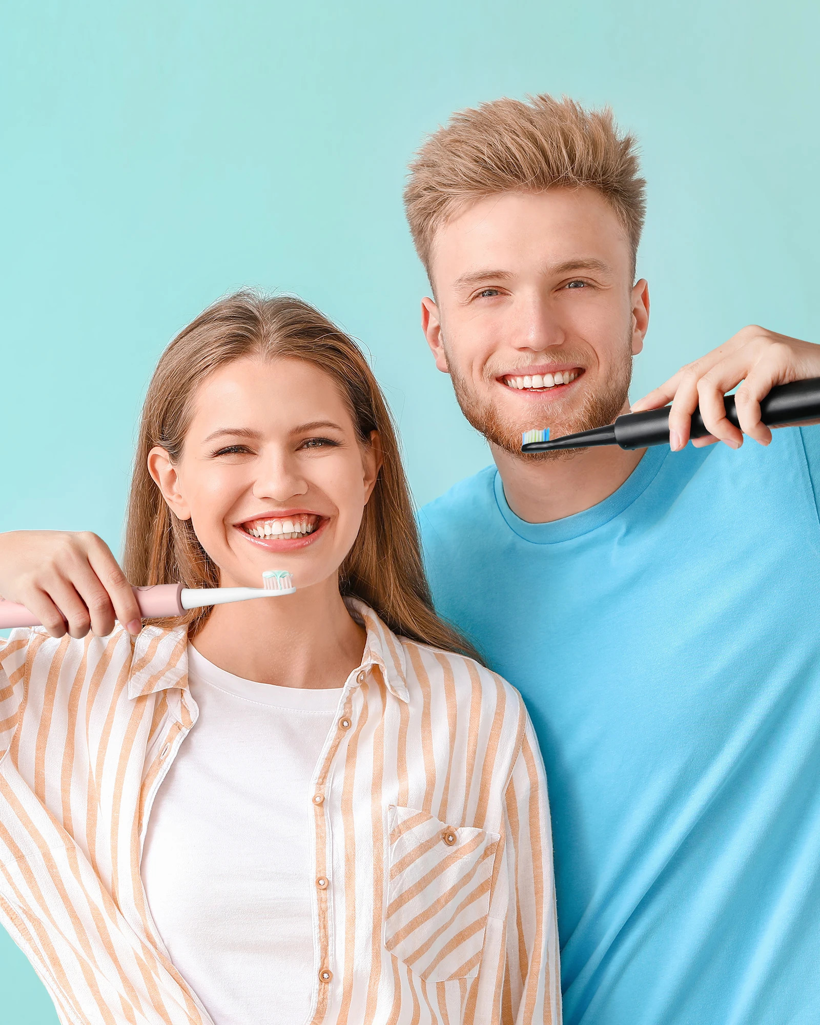 Fairywill Sonic Electric Toothbrush E11 Waterproof USB Charge With 8 Brush Replacement Heads Black and Pink Set for Couple 250527