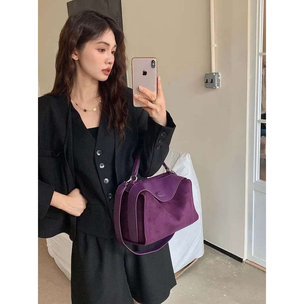 Hot Selling Suede Leather Boston Pillow Quality Women's Designer Patchwork Shoudler Bags Commuter Crossbody Bag Large Capacity