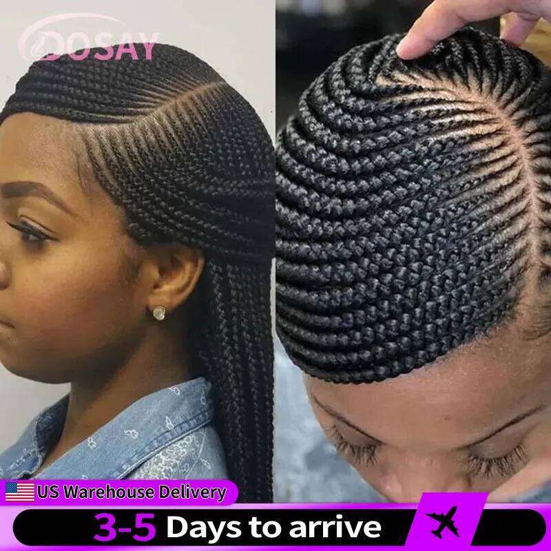 Synthetic Full Front Cornrow Double For Black Women Box Side Part Braided Lace Wig Faux Locs Braids Wigs