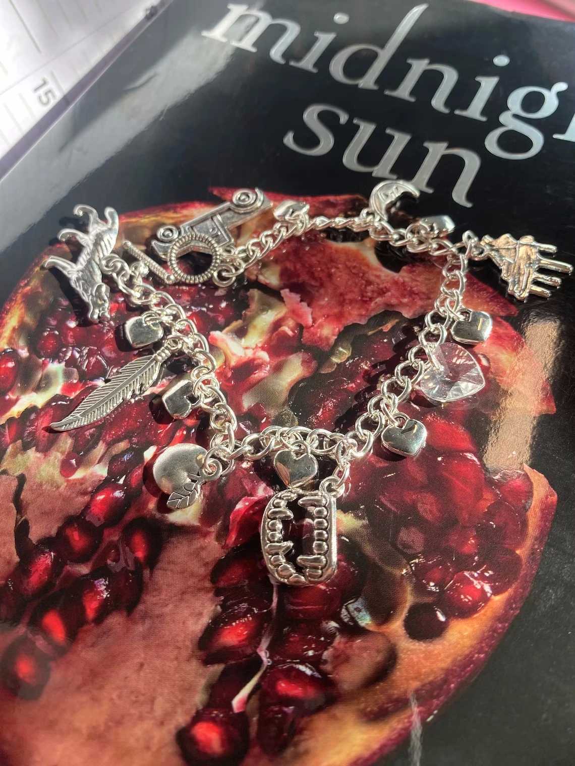 Handmade Twilight Charm Bracelet | Bellas wolf and crystal heart | Twilight Saga Fan Art | Twilight inspired charm bracelets | W250526