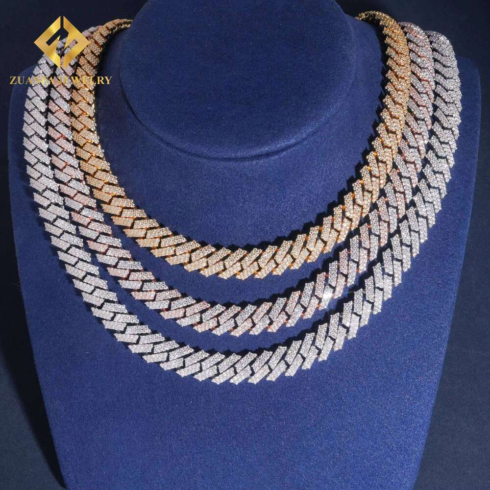 Pass Dia Tester 12mm Cuban Link Chain Men's Jewelry Sier Gold Plated Hot Sale 2 Rows Moissanite Necklace