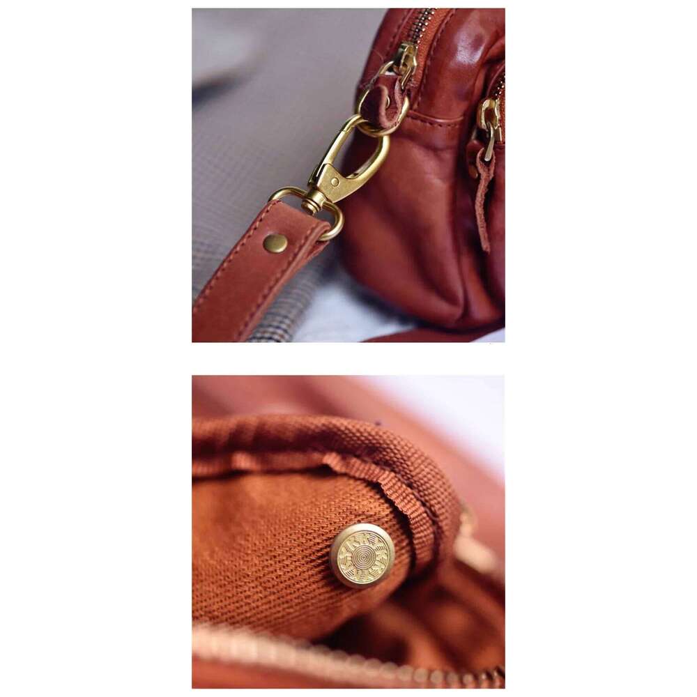 Vintage Natural Genuine Leather Women's Multi-Pocket Crossbody Casual Outdoor Real Cowhide Female Shoulder Bag