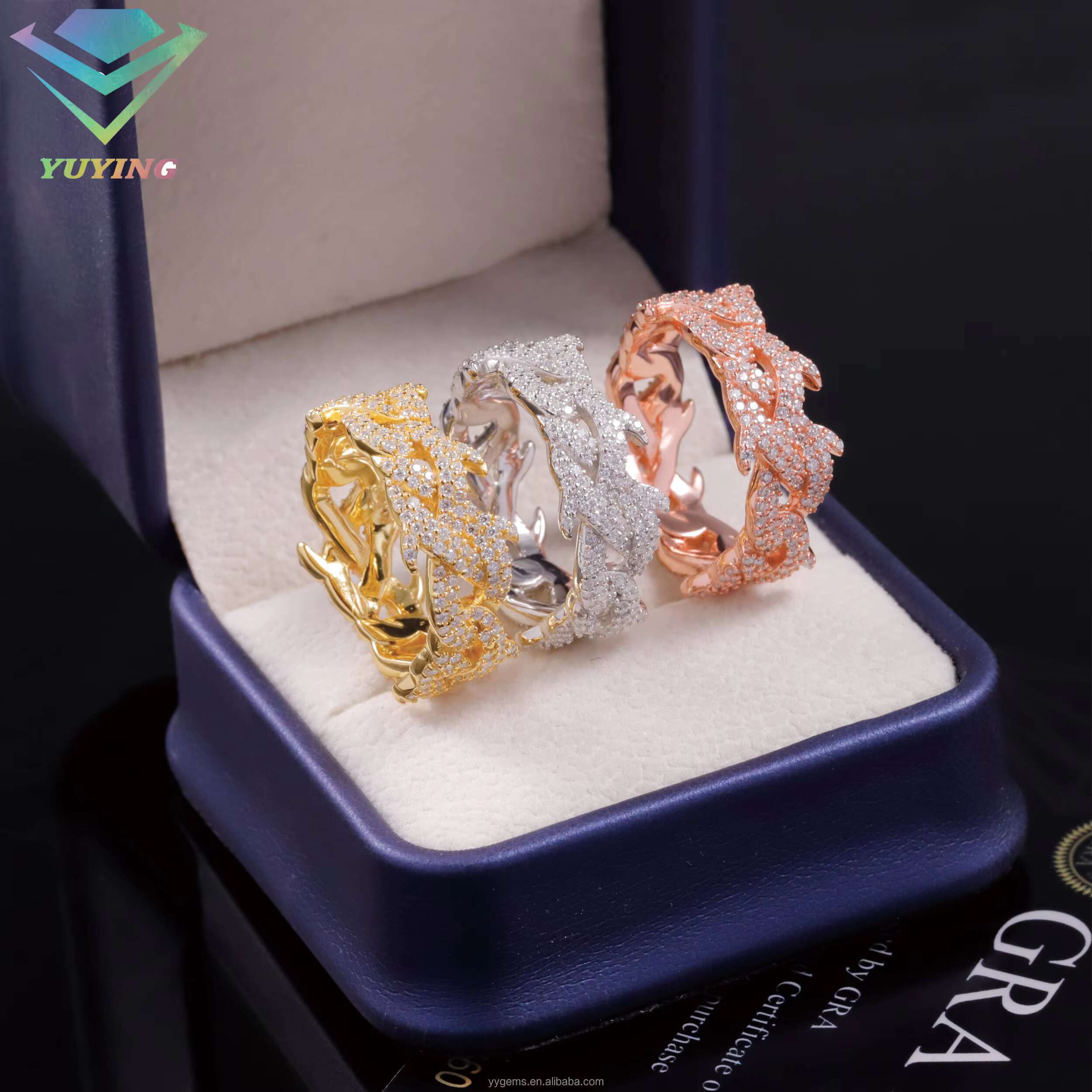Spiked Design Mossanite Ring Fine Jewelry 925 Sterling Silver Hip Hop Ring for Men Women VVS Moissanite Diamond Cuban Ring
